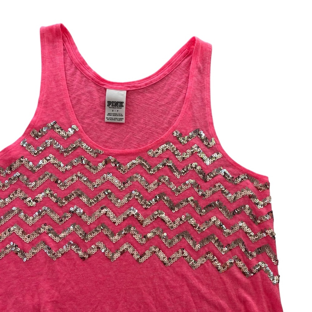 Pink Victoria’s Secret Womens S Hot Pink Silver Sequins Chevron Crop Muscle Tank